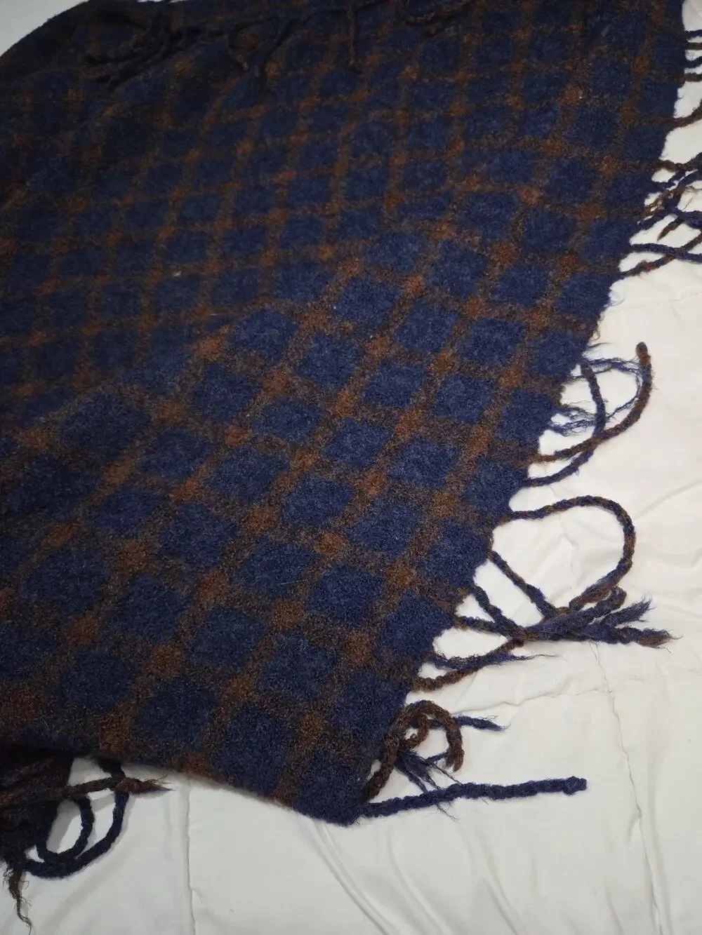 Jo Ann Portanova Throw Plaid Blue Blanket Vtg Flaw Checkered